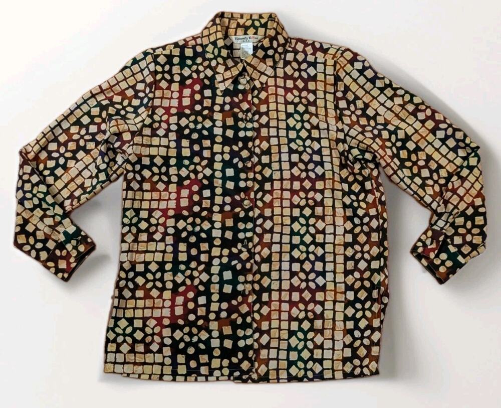 Vintage 90s Beverly Rose Shirt Womens PM Abstract Geometric Artsy Button Up